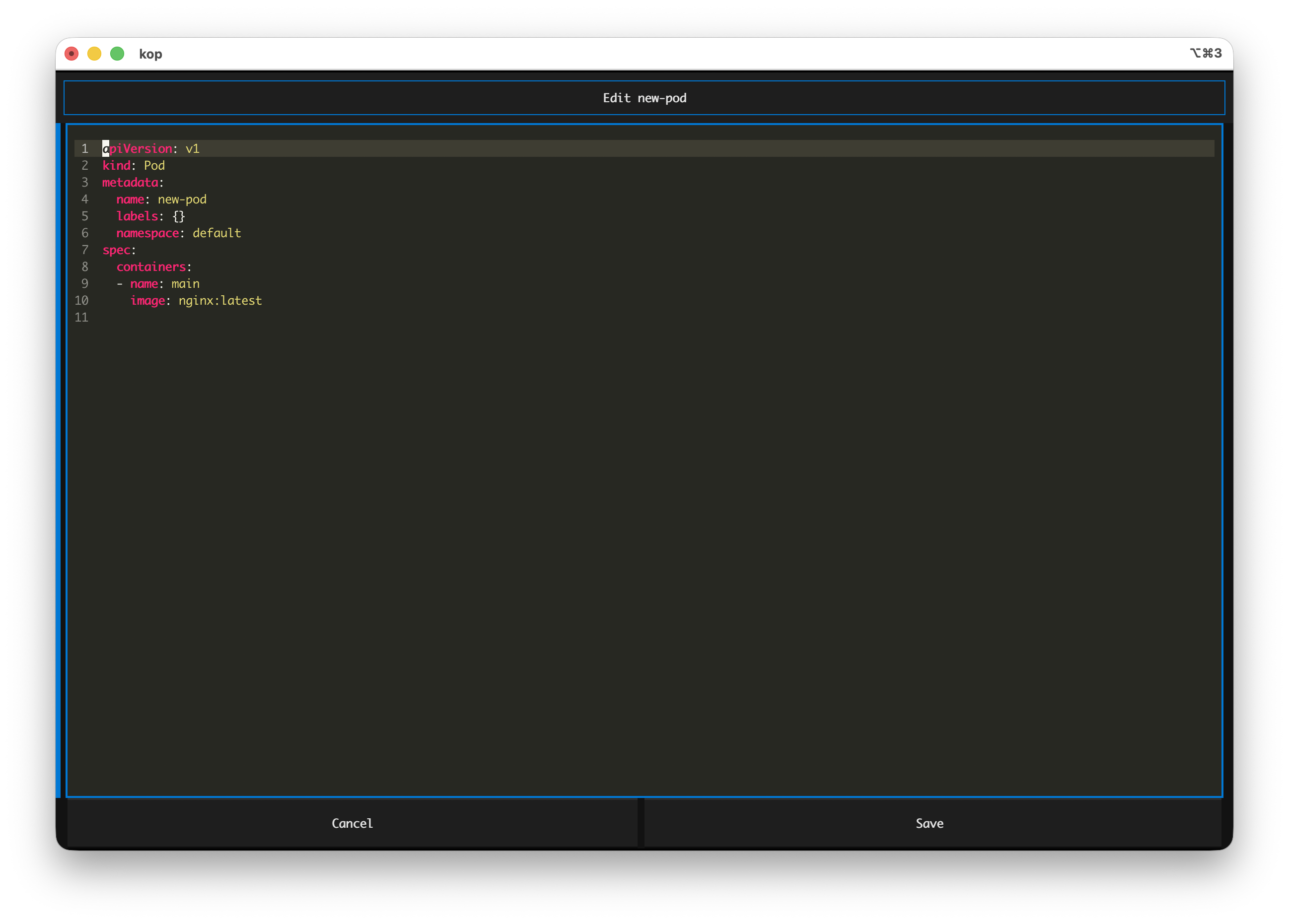 Create resource YAML editor
